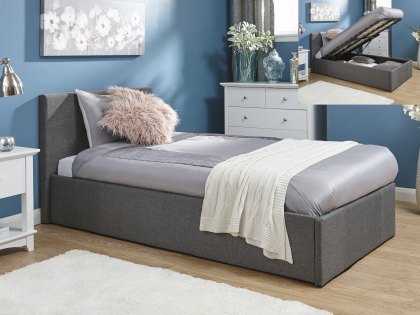 GFW Ecuador 3ft Single Grey Hopsack Upholstered Fabric End Lift Ottoman Bed Frame