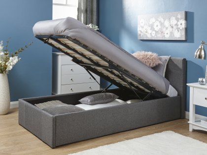 GFW Ecuador 3ft Single Grey Hopsack Upholstered Fabric End Lift Ottoman Bed Frame