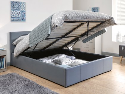GFW Ecuador 4ft Small Double Grey Upholstered Faux Leather End Lift Ottoman Bed Frame