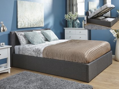 GFW Ecuador 4ft Small Double Grey Hopsack Upholstered Fabric End Lift Ottoman Bed Frame