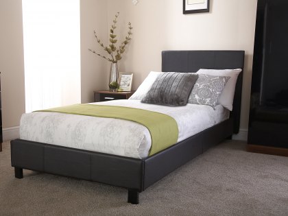 GFW Bed in a Box 3ft Single Black Upholstered Faux Leather Bed Frame