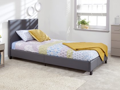 GFW Bed in a Box 3ft Single Grey Upholstered Faux Leather Bed Frame