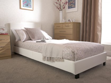 GFW Bed in a Box 3ft Single White Upholstered Faux Leather Bed Frame