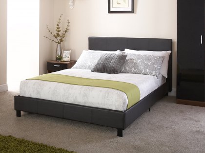 GFW Bed in a Box 4ft Small Double Black Upholstered Faux Leather Bed Frame