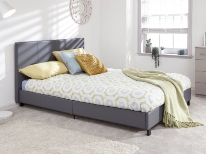 GFW Bed in a Box 4ft Small Double Grey Upholstered Faux Leather Bed Frame