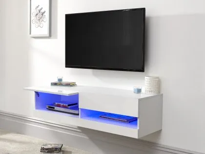 GFW Galicia 120cm White Wall TV Cabinet With LED Lighting