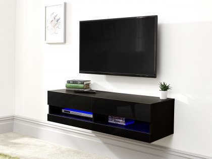 GFW Galicia 180cm Black Wall TV Cabinet With LED (Flat Packed)