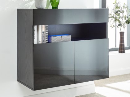 GFW Galicia Black 2 Door Sideboard With LED (Flat Packed)