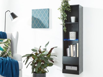 GFW Galicia Black Tall Shelf Unit With LED (Flat Packed)