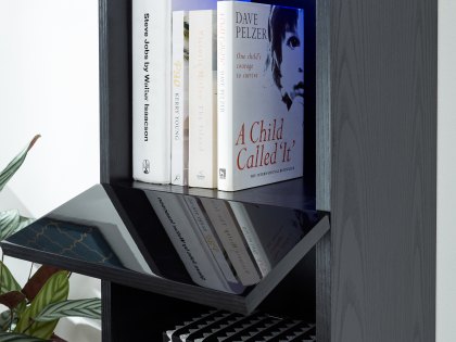 GFW Galicia Black Tall Shelf Unit With LED (Flat Packed)