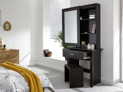 GFW Hobson Espresso 1 Drawer Mirrored Storage Unit and Stool (Flat Packed)