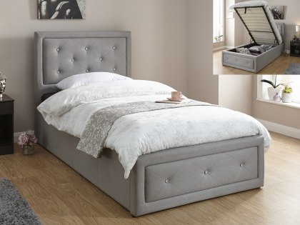 GFW Hollywood 3ft Single Stone Grey Upholstered Fabric Ottoman Bed Frame