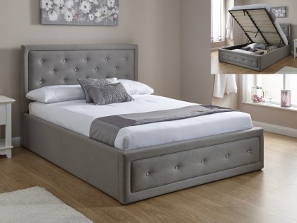 GFW Hollywood 4ft6 Double Stone Grey Upholstered Fabric Ottoman Bed Frame