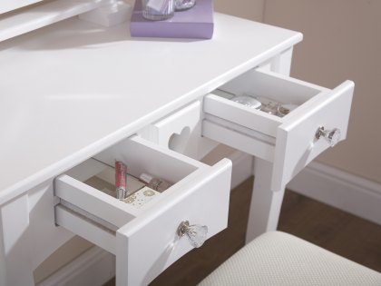 GFW Heart White 2 Drawer Dressing Table and Stool (Flat Packed)