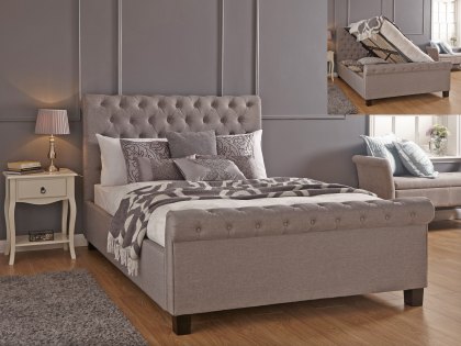 GFW Layla 4ft6 Double Silver Grey Upholstered Fabric Ottoman Bed Frame