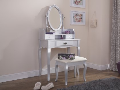 GFW Lumberton Silver 3 Drawer Dressing Table and Stool (Flat Packed)
