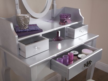 GFW Lumberton Silver 3 Drawer Dressing Table and Stool (Flat Packed)