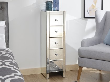 GFW Atlantic Clear Glass 5 Drawer Tall Narrow Mirrored Chest of Drawers (Assembled)