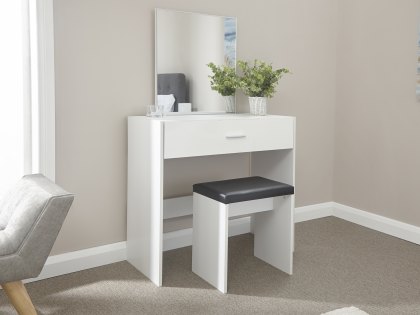 GFW Ottawa White High Gloss 1 Drawer Dressing Table and Stool (Flat Packed)