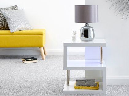 GFW Polar White High Gloss LED Lamp Table (Flat Packed)