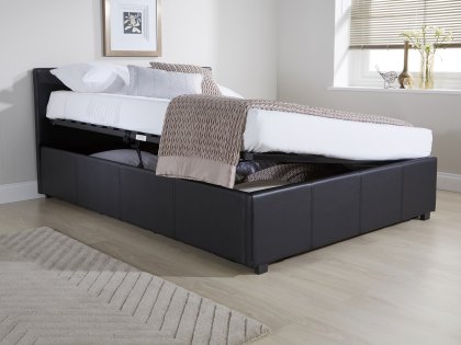 GFW Ecuador 4ft Small Double Black Upholstered Faux Leather Side Lift Ottoman Bed Frame