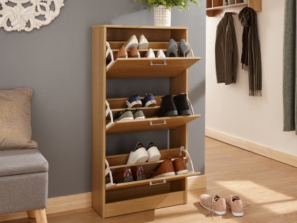 GFW Stirling Oak 3 Tier Shoe Cabinet (Flat Packed)