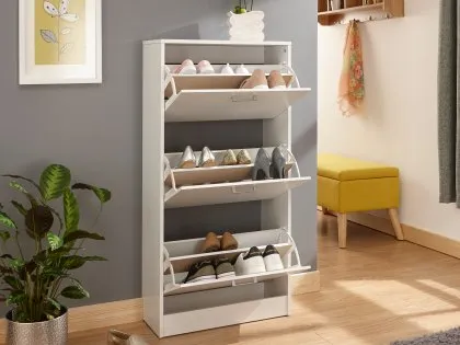 GFW Stirling White 3 Tier Shoe Cabinet