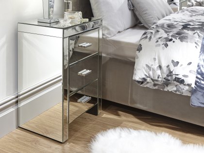 GFW Venetian Clear Glass 3 Drawer Mirrored Bedside Cabinet (Assembled)