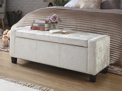 GFW Verona Oyster Crushed Velvet Upholstered Fabric Storage Bench (Flat Packed)