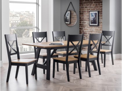 Julian Bowen Hockley 190cm Black and Light Oak Dining Table and 6 Chairs Set