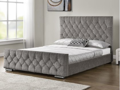 TGC Arya 5ft King Size Silver Chenille Upholstered Fabric Bed Frame