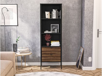 Birlea Opus Walnut and Black 2 Drawer Bookcase (Flat Packed)