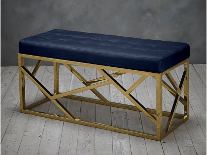 LPD Renata Royal Blue Fabric and Gold Painted Bench