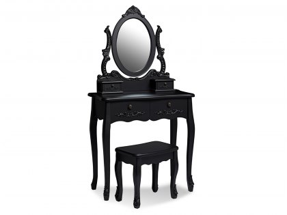 LPD Antoinette Black 4 Drawer Dressing Table and Stool (Assembled)