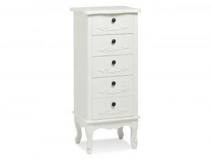 LPD Antoinette White 5 Drawer Tall Narrow Chest of Drawers (Assembled)