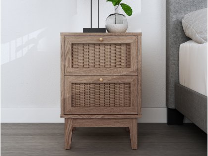 LPD Bordeaux Rattan and Oak 2 Drawer Bedside Cabinet (Flat Packed)