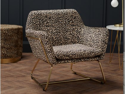 LPD Charles Leopard Print Velvet Upholstered Fabric Armchair