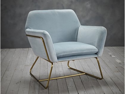 LPD Charles Sky Blue Velvet Upholstered Fabric Armchair