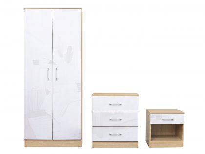 LPD Dakota White and Oak 3 Piece Bedroom Furniture Package (Flat Packed)