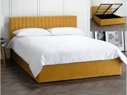 LPD Berlin 4ft Small Double Mustard Velvet Upholstered Fabric Ottoman Bed Frame