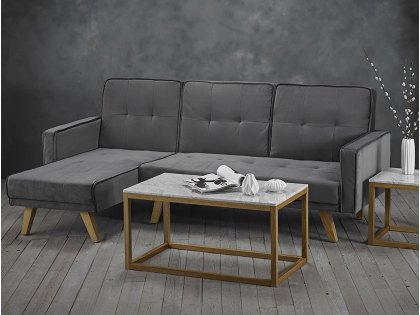 LPD Kitson Silver Velvet Upholstered Fabric Corner Sofa Bed