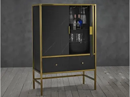 LPD Monaco Black Marble and Gold 2 Door 2 Drawer Drinks Cabinet (Assembled)