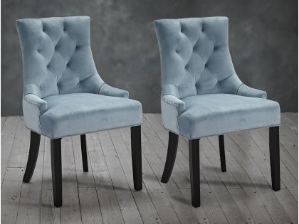 LPD Morgan Set of 2 Blue Velvet Fabric Dining Chairs