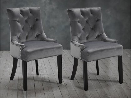 LPD Morgan Set of 2 Grey  Velvet Fabric Dining Chairs