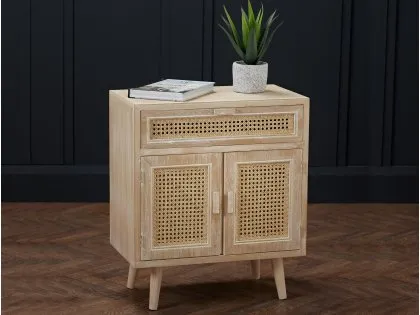 LPD Toulouse Rattan and Oak 2 Door 1 Drawer Compact Sideboard