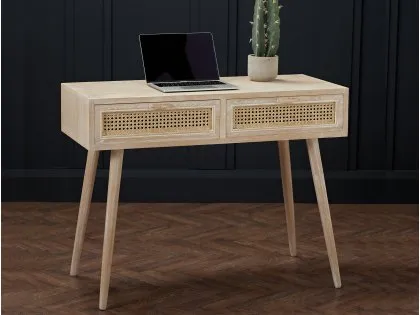 LPD Toulouse Rattan and Oak 2 Drawer Desk