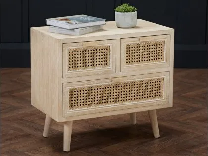 LPD Toulouse Rattan and Oak 3 Drawer Low Chest of Drawer