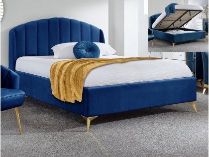 GFW Pettine 4ft6 Double Royal Blue Upholstered Fabric Ottoman Bed Frame
