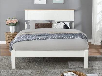 Flintshire Conway 4ft6 Double White and Light Oak Wooden Bed Frame