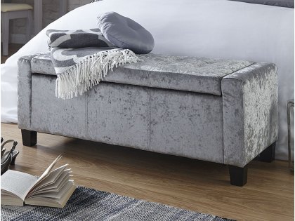 GFW Verona Grey Crushed Velvet Upholstered Fabric Storage Bench (Flat Packed)